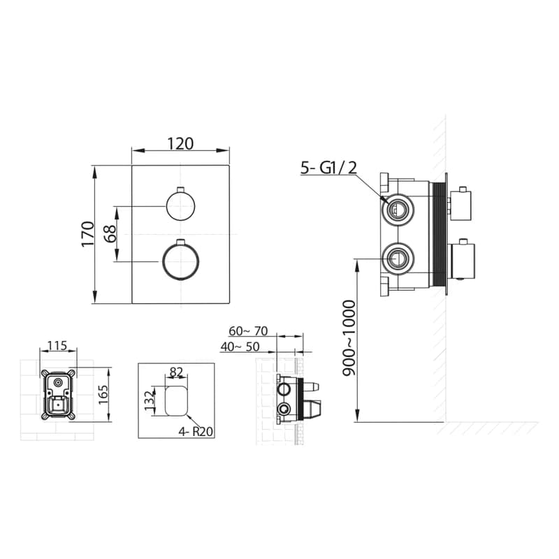 SAPHO - KIMURA podomietková sprchová termostatická batéria, box, 3 výstupy, chróm KU683 2
