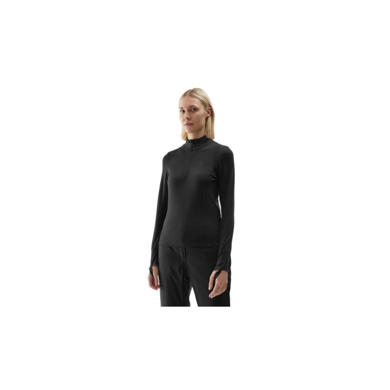 Dámska zateplená lyžiarska mikina s 1 2 zipsom 4F BRUSHED UNDERWEAR-AW23UBRUF043-20S-DEEP BLACK