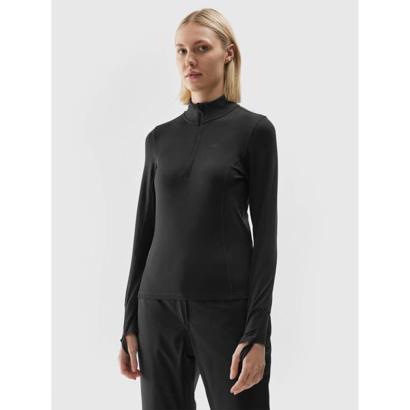 Dámska zateplená lyžiarska mikina s 1 2 zipsom 4F BRUSHED UNDERWEAR-AW23UBRUF043-20S-DEEP BLACK 2