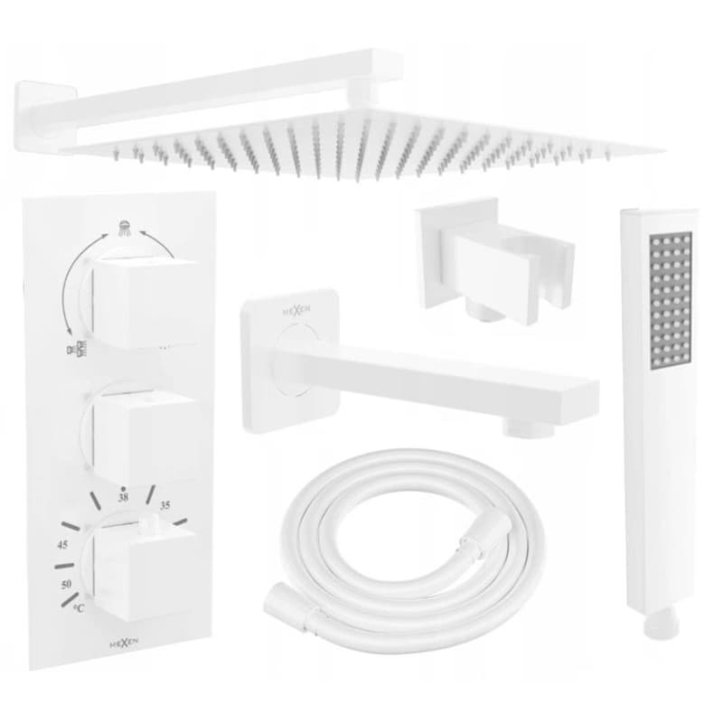 MEXEN/S - Cube DR02 podomietkový vaňový SET s vytokovou hubicou + slim sprcha 25, biela 77503DR0225-20