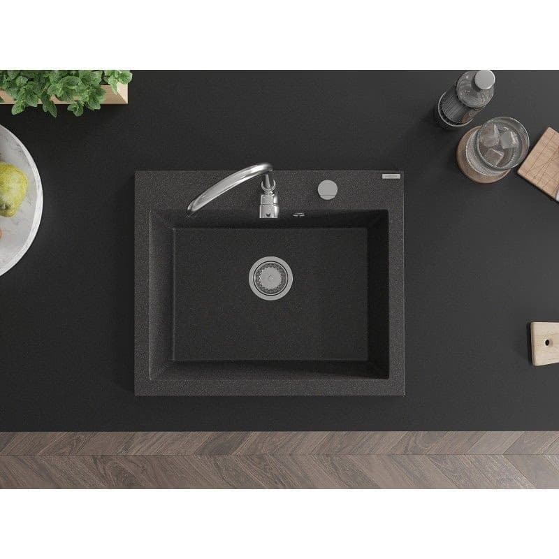 MEXEN MEXEN - Elix granitový drez 1-miska 600 x 500 mm, čierna kropenatá, sifón chróm 6525601005-76 2