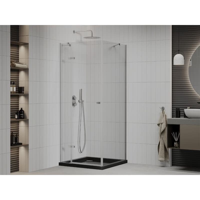 MEXEN/S - Roma sprchovací kút 90x90, transparent, chróm + čierna vanička so sifónom 854-090-090-01-00-4070 2