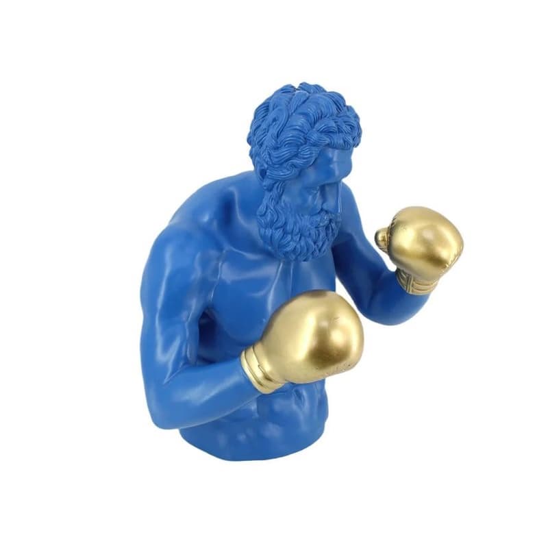 Estila Dizajnová glamour socha Zeus s motívom antickej figúry v boxerskej póze v kráľovskej modrej farbe so zlatými rukavicami 47 cm 1