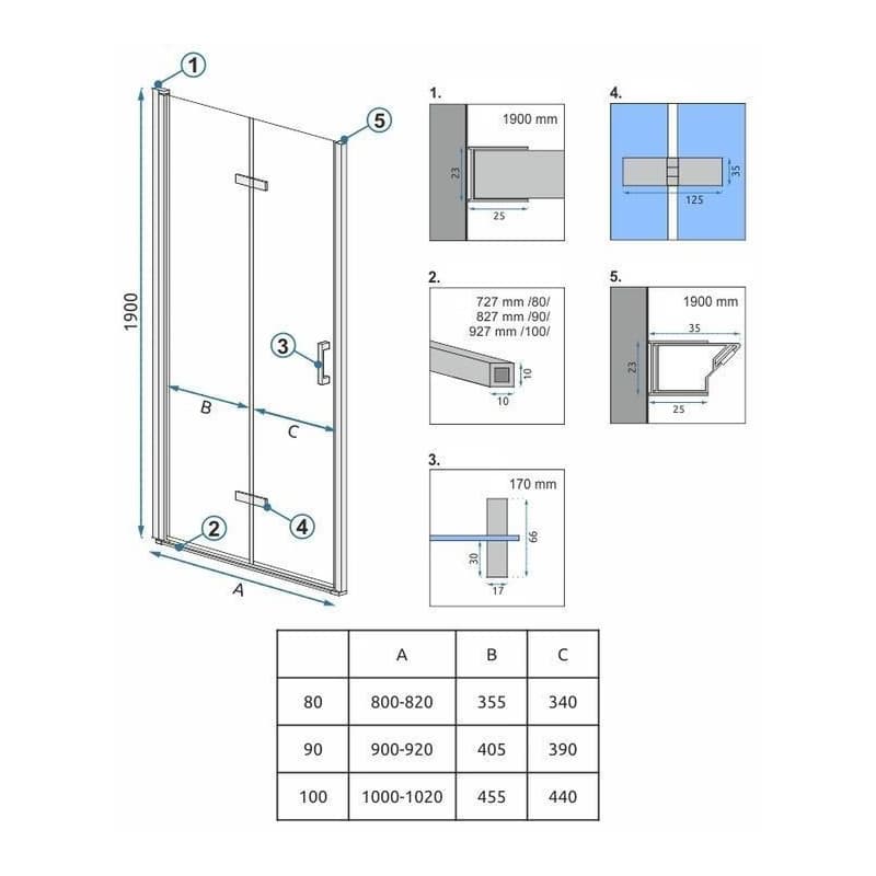 REA/S - Sprchové Dvere Molier Chrome + Profil 100 KPL-K6371 5