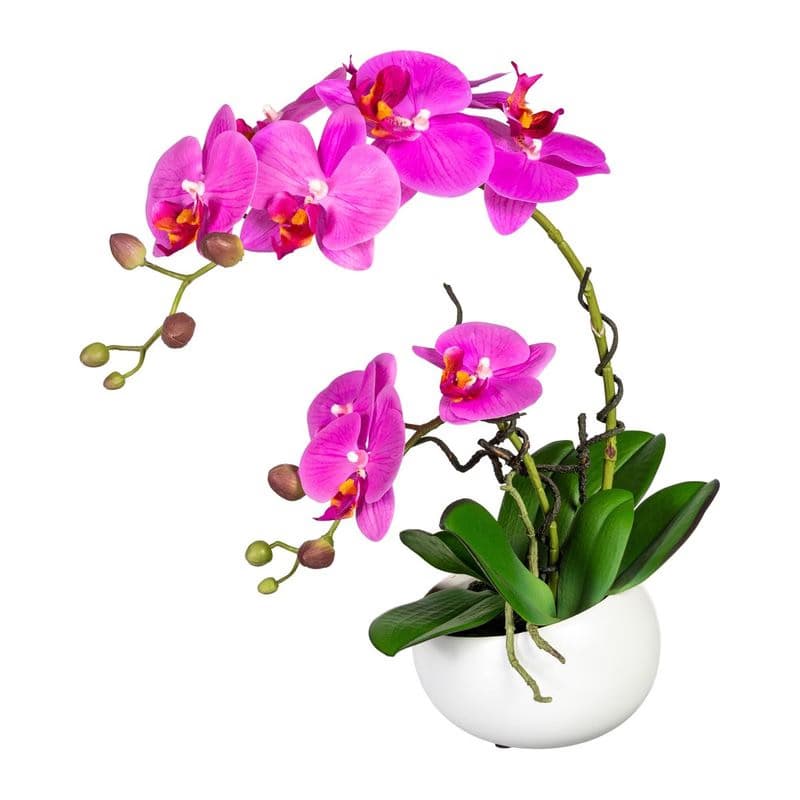 Umelá orchidea v dekoratívnej keramickej miske, 42 cm, fialová