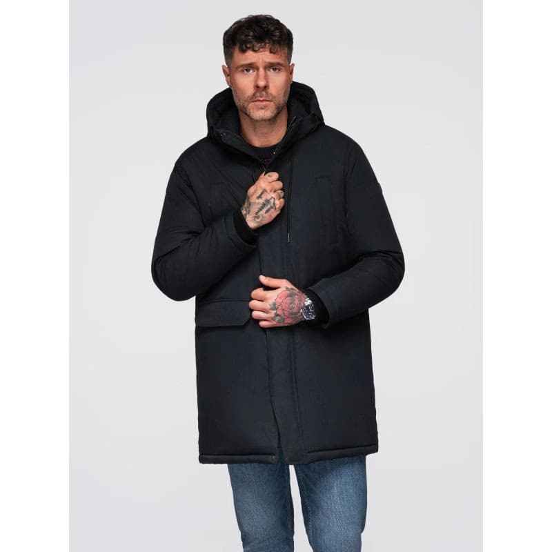 Pánska bunda s kapucňou OMBRE Jacket OM-JAPJ-0313 V-6 black 2