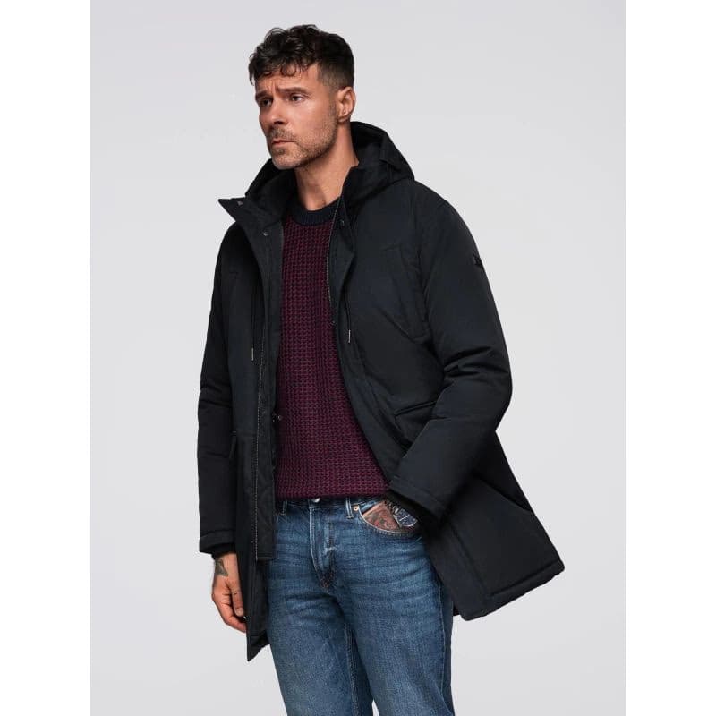 Pánska bunda s kapucňou OMBRE Jacket OM-JAPJ-0313 V-6 black 3