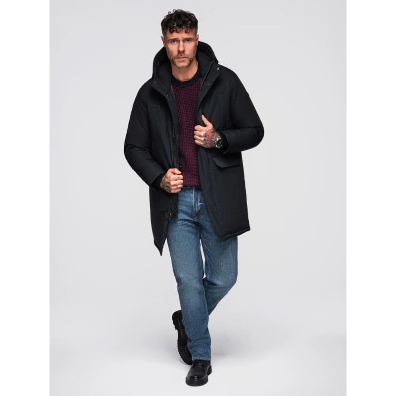 Pánska bunda s kapucňou OMBRE Jacket OM-JAPJ-0313 V-6 black 5