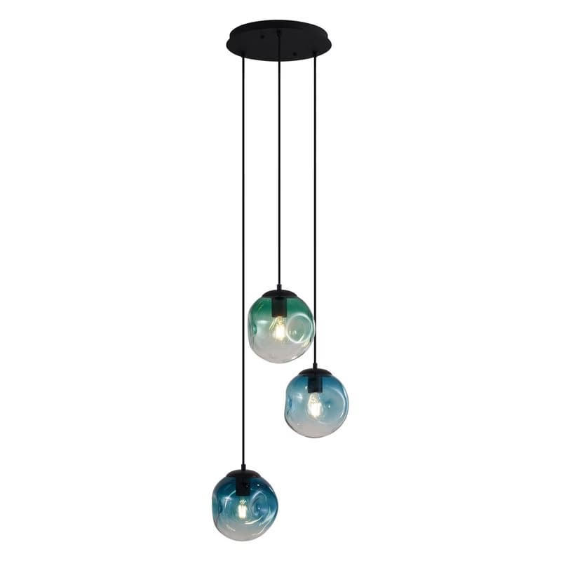 Art Deco závesná lampa čierna s modrým a zeleným sklom 3-svetlá - Douglass 1