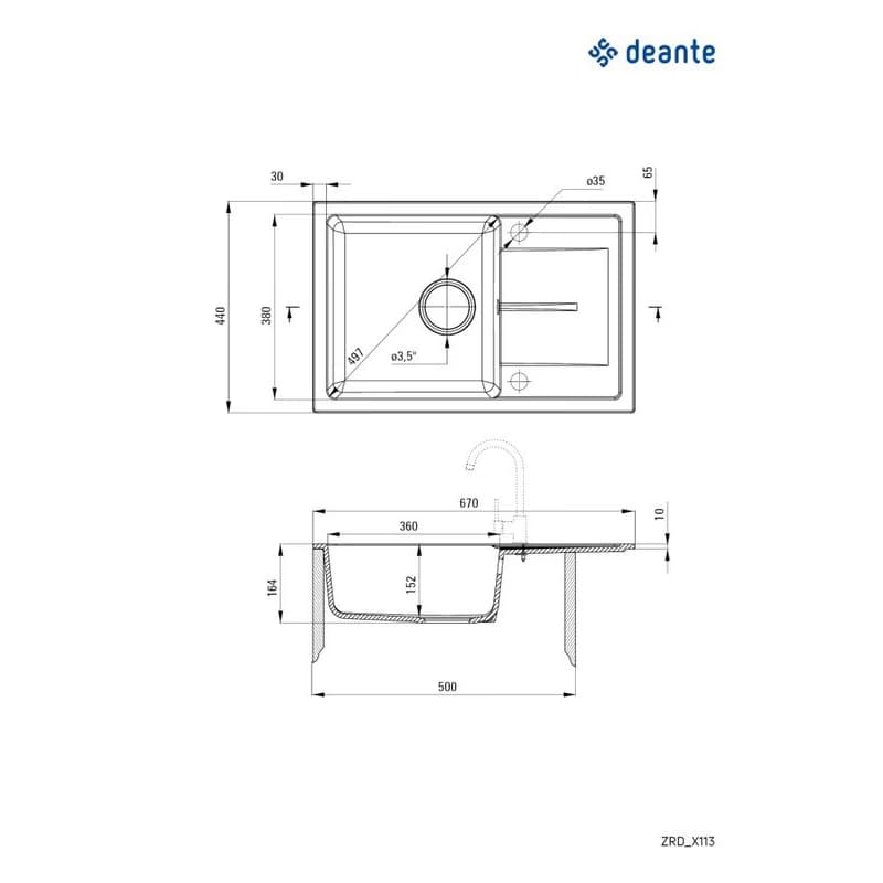 DEANTE DEANTE - Leda grafit - Granitový drez s odkvapkávačom ZRD_2113 3