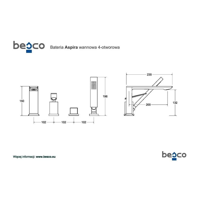 BESCO - 4 - otvorová vaňová batéria ASPIRA chróm s príslušenstvom BABWA4CH 2