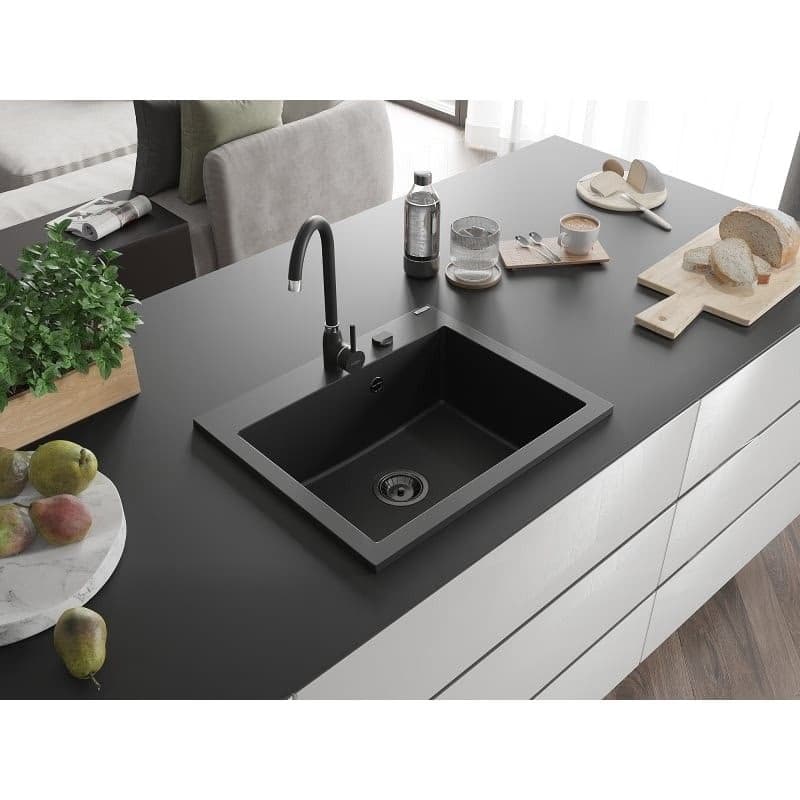 MEXEN/S MEXEN/S - Elix granitový drez 1-miska 600 x 500 mm, čierna, sifón čierna 6525601005-77-B 2