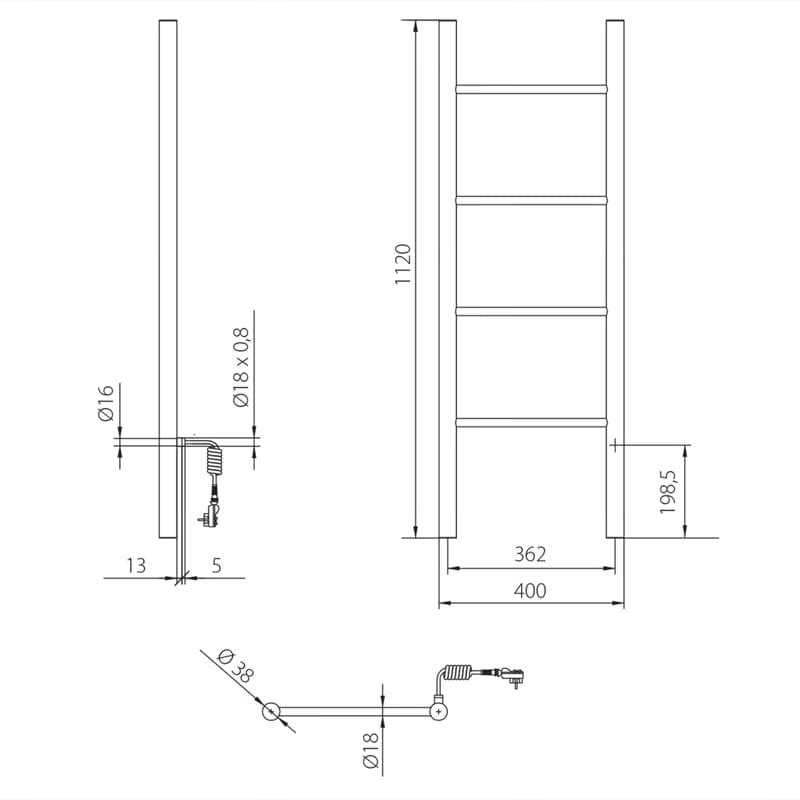 SAPHO - KARBO elektrický sušiak uterákov, guľatý, 400x1120, 87 W, čierna mat KB904 6