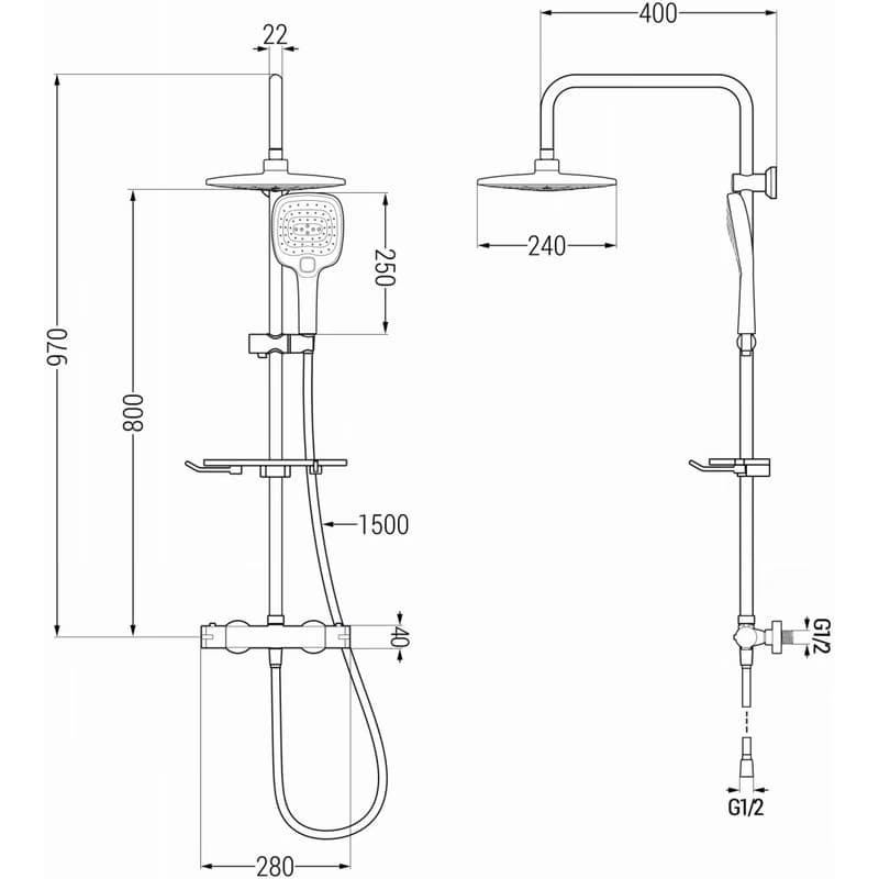 MEXEN/S - KT17 sprchový stĺp s termostatickou batériou chróm 771501793-00 2