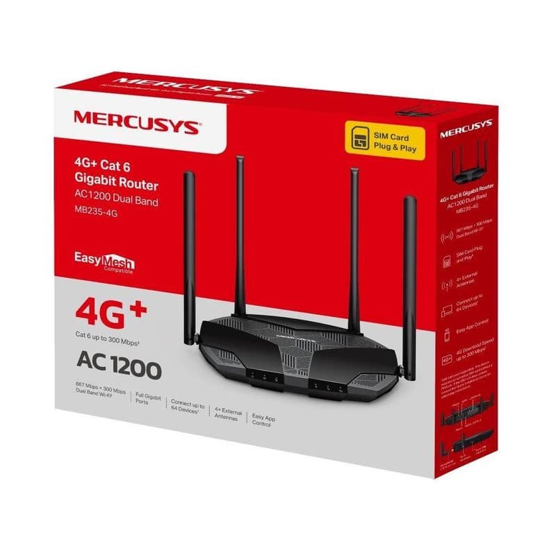 Mercusys MB235-4G WiFi5 EasyMesh router (AC1200, 4G LTE Cat6, 2, 4GHz/5GHz, 1xGbE LAN/WAN, 3xGbE LAN, 1xnanoSIM) 5
