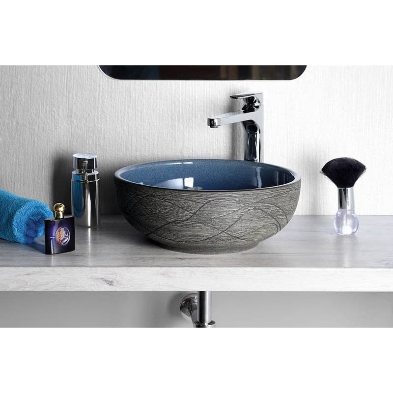 SAPHO - PRIORI keramické umývadlo na dosku, priemer 41cm, modrá/šedá PI020 5