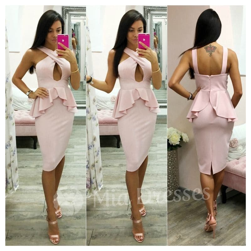 Staroružové peplum midi šaty Veľkosť: S