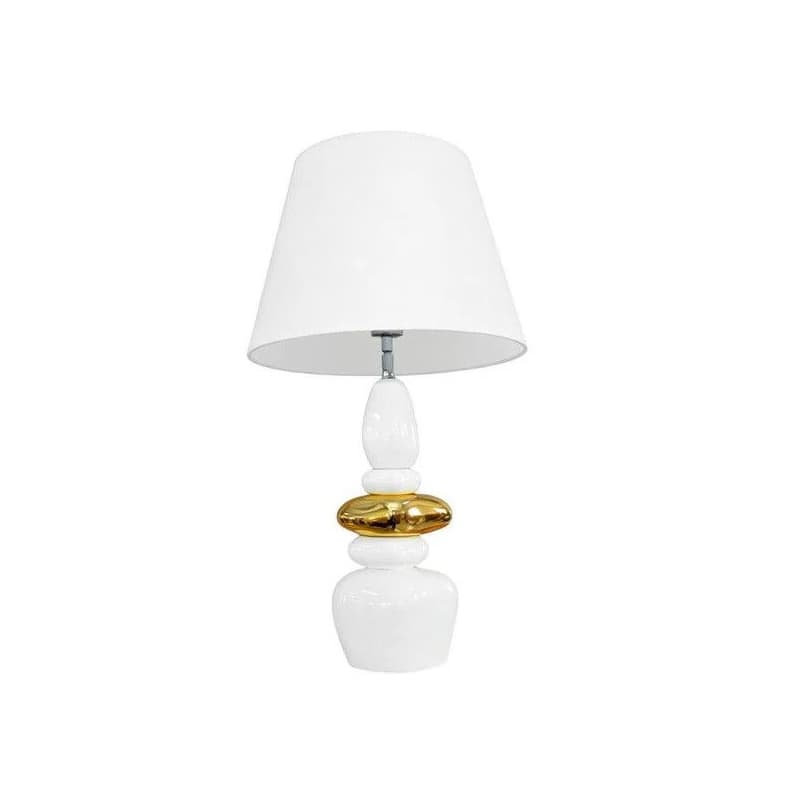Estila Moderná art deco biela stolná lampa Caillou so zlatým detailom s dizajnom naskladaných kameňov a polohovateľným tienidlom 68 cm 1