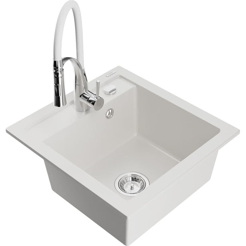 MEXEN/S MEXEN/S - Vito granitový drez 1-miska vrátane batérie Aster, biela 6503-20-73450-02