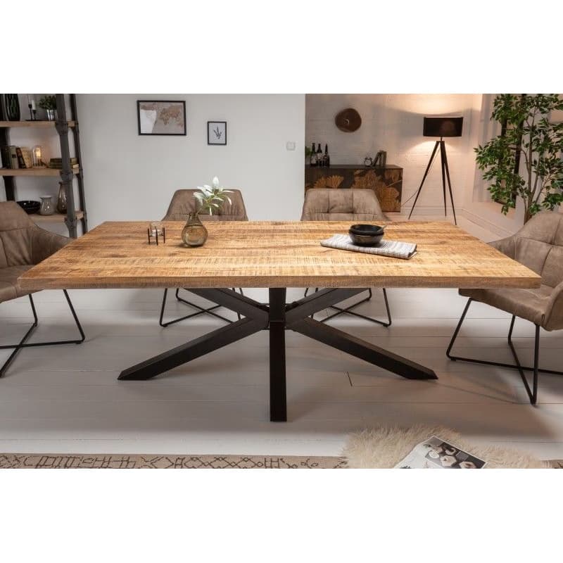 Estila Industriálny jedálenský stôl Comedor z lakovaného masívneho dreva s čiernou kovovou podstavou obdĺžnikový hnedý 160cm