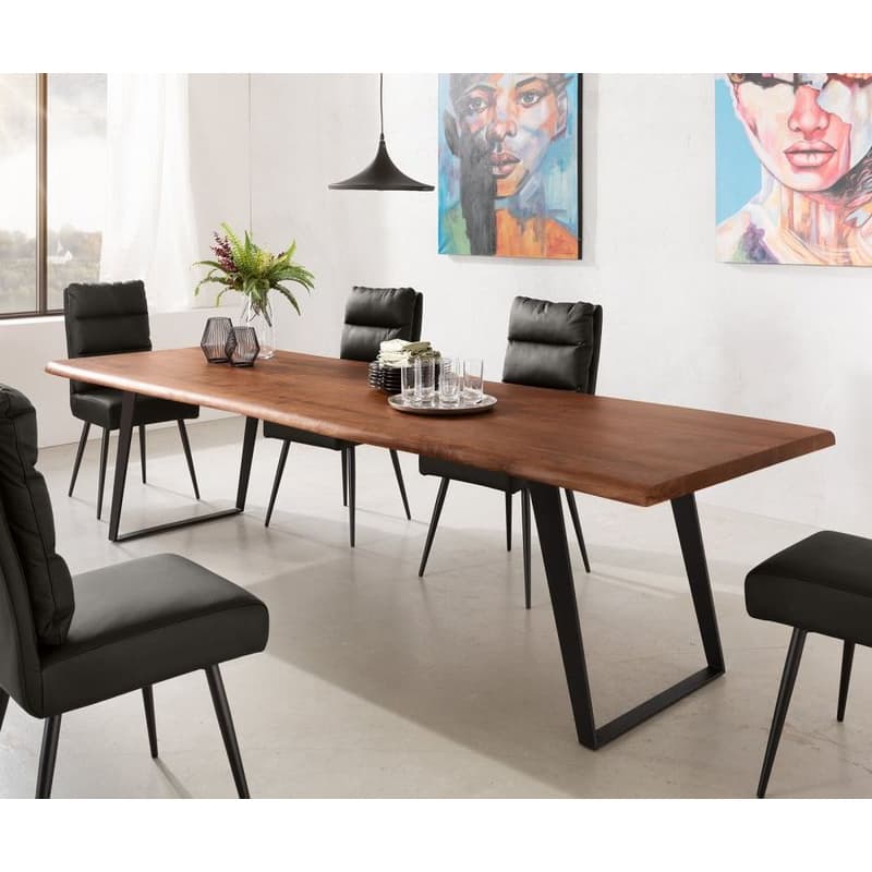 Jedálenský stôl Edge 300x100 XL akácia hnedá kov šikmý Live-Edge