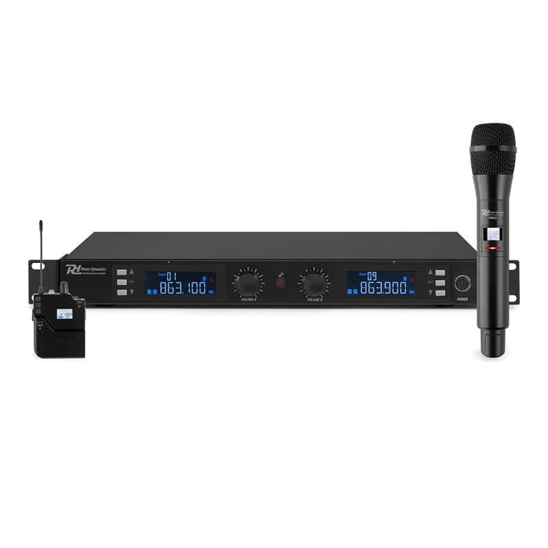 Power Dynamics PD632C 2X, 20-kanálová sada UHF bezdrôtových mikrofónov, 1 x ručný/1 x headset mikrofón 1