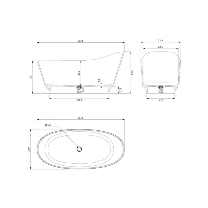 OMNIRES - NEO PZ+ voľne stojaca vaňa, 158 x 72 cm biela lesk /BP/ NEO158SWWBP 3