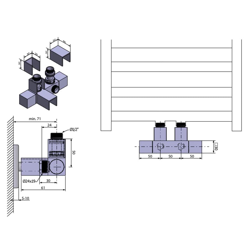 SAPHO - CUBE TWIN pripojovacia sada pre stredové pripojenie, nerez mat CP582S 4