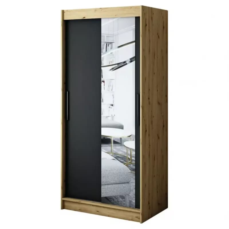 Skriňa Halifax T2 100 Dub Artisan/čierna/Zrkadlo 1