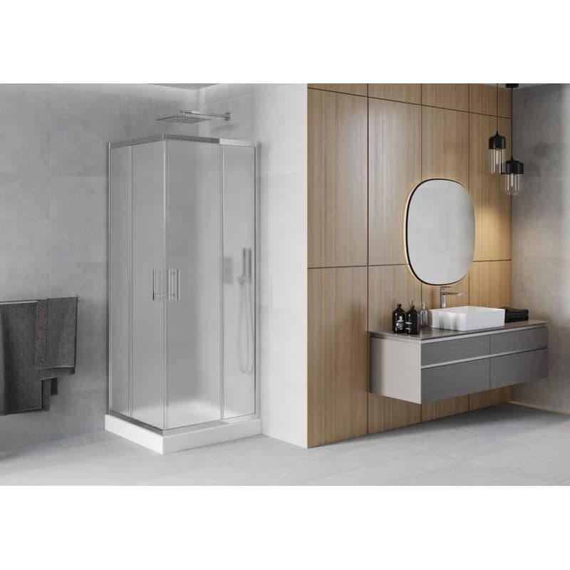 MEXEN/S - Rio štvorcový sprchovací kút 80 x 80, mráz, chróm + vanička so sifónom Rio, biela 860-080-080-01-30-4510 2