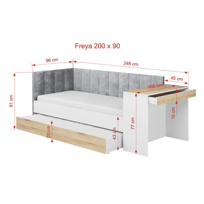 ArtBed Detská posteľ FREYA s prístelkou a so stolíkom | biela 90 x 200 cm 5