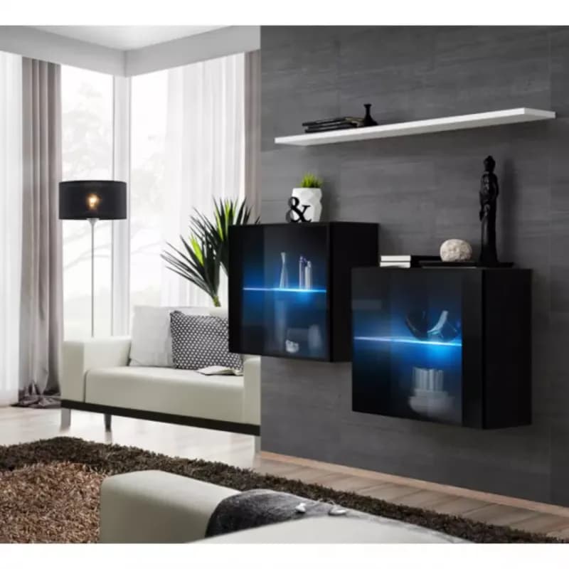Komoda+Polička Switch Sb III Led Čierna /Biely 1