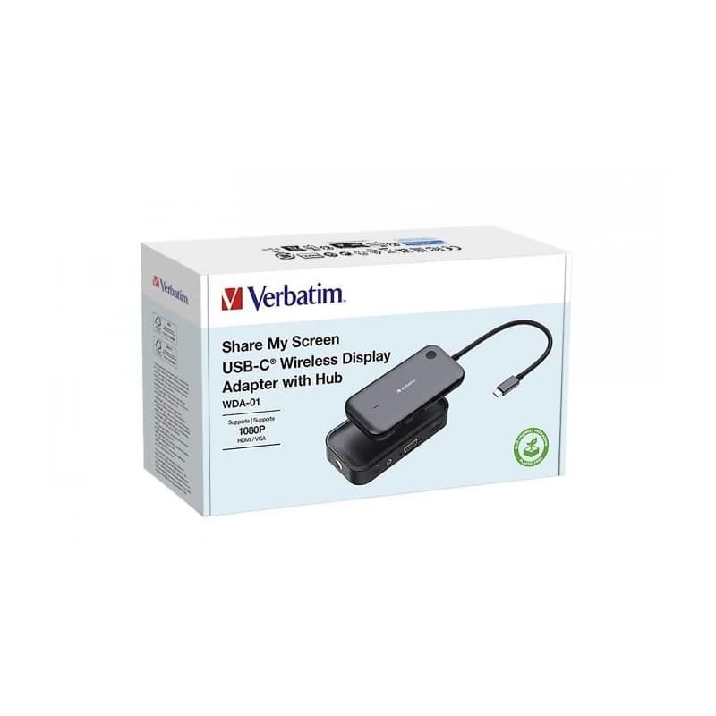 VERBATIM Display Adapter WDA-01 Share My Screen 1080P, USB-C hub 4