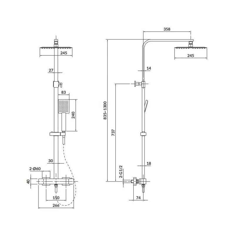 CERSANIT - Sprchový stĺp s termostatickou batériou CITY, hranatý, chróm S951-341 2