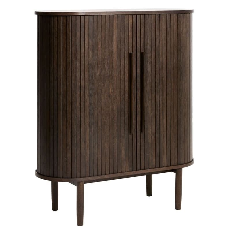 Estila Retro oválna barová skrinka Alborg s dvomi posuvnými lamelovými dvierkami v tmavom hnedom dubovom prevedení 118 cm 1