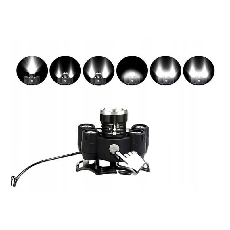 Čelovka CREE 1 x XM-L T6 + 4 x silný Q5 biely + 1 x silný COB + ZOOM opasok 4