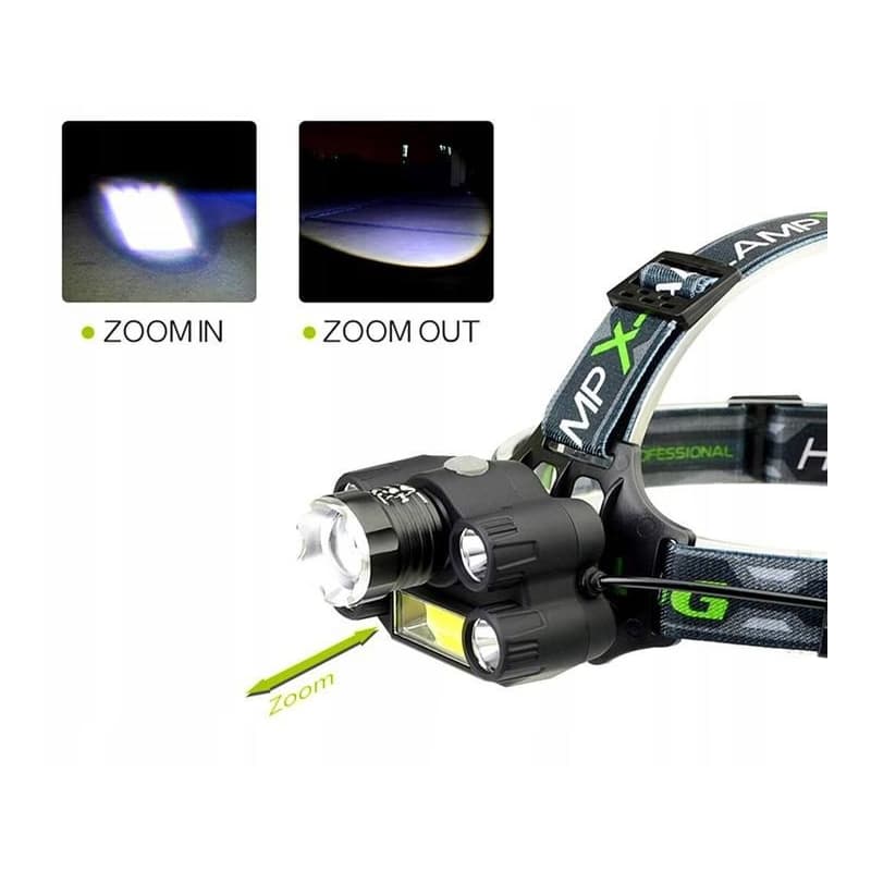Čelovka CREE 1 x XM-L T6 + 4 x silný Q5 biely + 1 x silný COB + ZOOM opasok 5