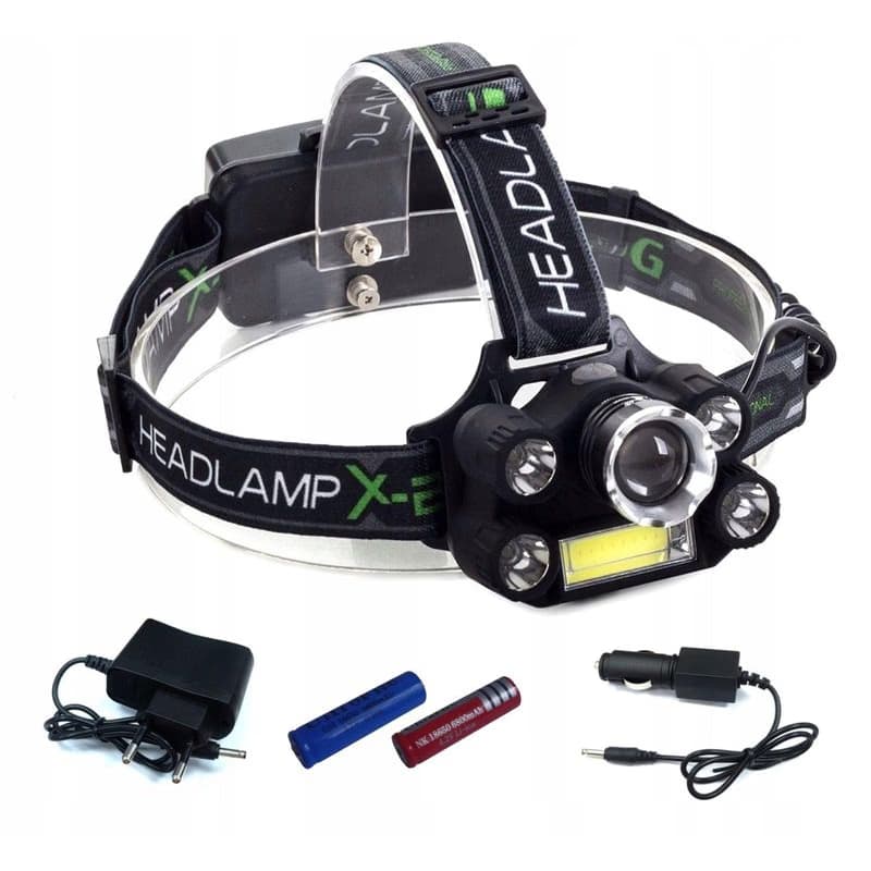 Čelovka CREE 1 x XM-L T6 + 4 x silný Q5 biely + 1 x silný COB + ZOOM opasok 6
