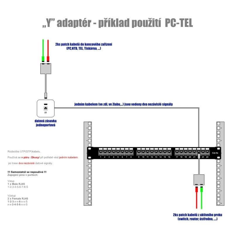 DATACOM "Y" adaptér STP CAT5E PC/PC+TEL 2