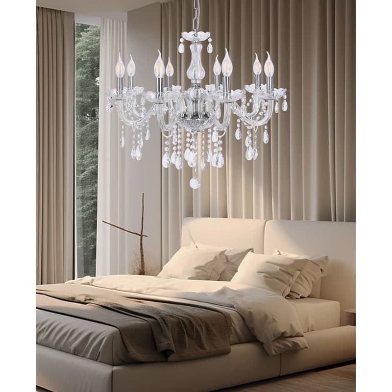 Závesná lampa Cristallo chróm 8x40W E14 priehľadná 3