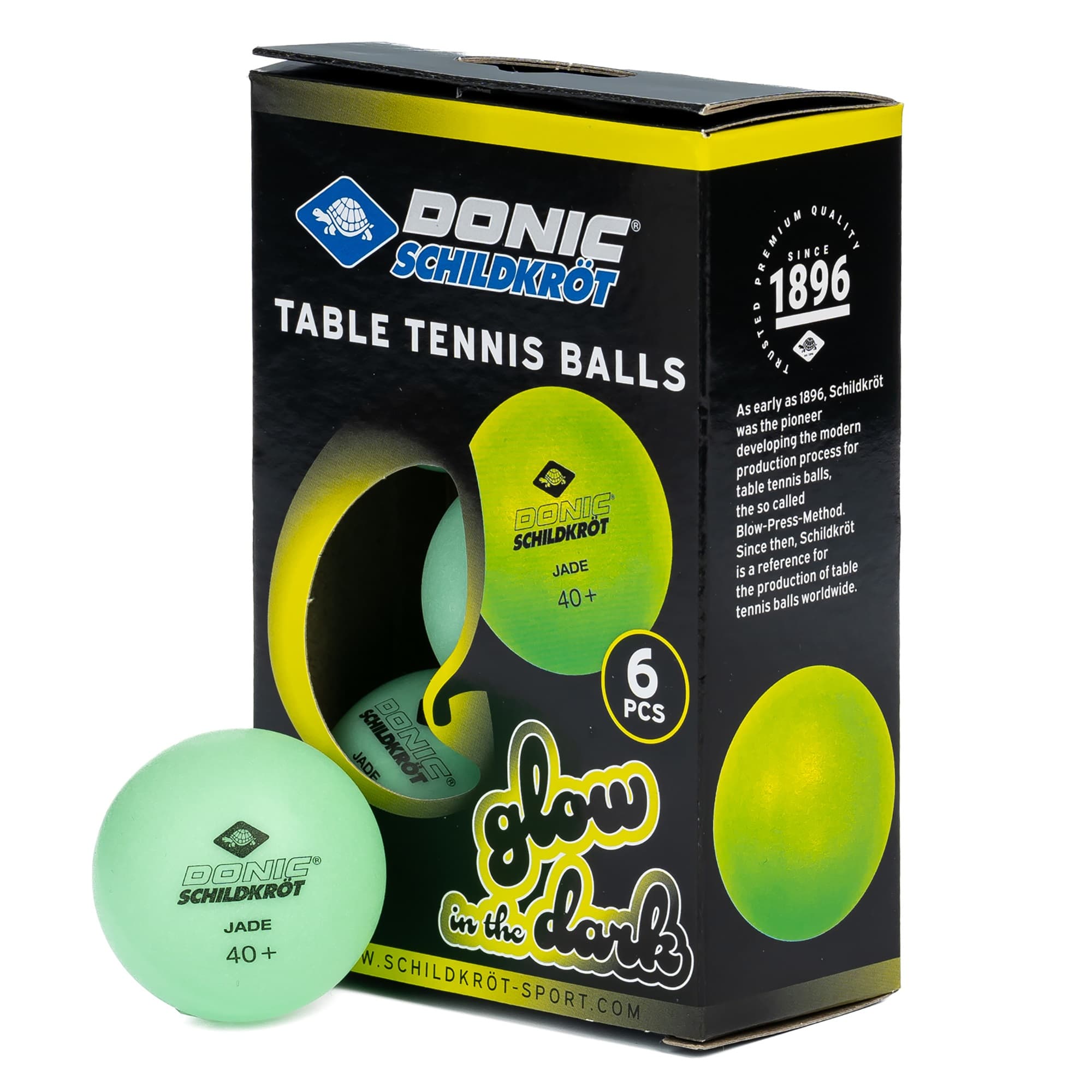 Loptičky na stolný tenis SCHILDKROT Glow in the Dark Poly 40+ 6ks 1