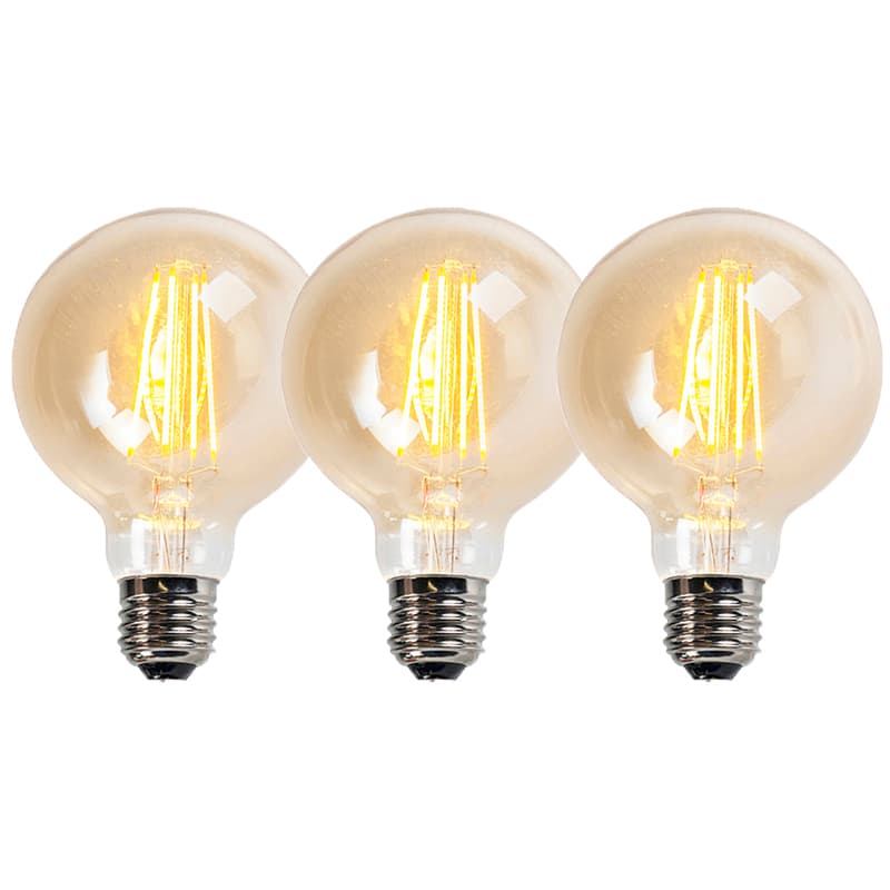 Sada 3 stmievateľných LED žiaroviek E27 G95 zlatá 5W 450lm 2200K