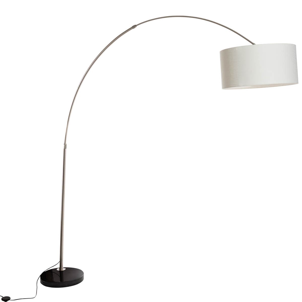 Oceľová oblúková lampa s bielym látkovým tienidlom 50 cm - XXL