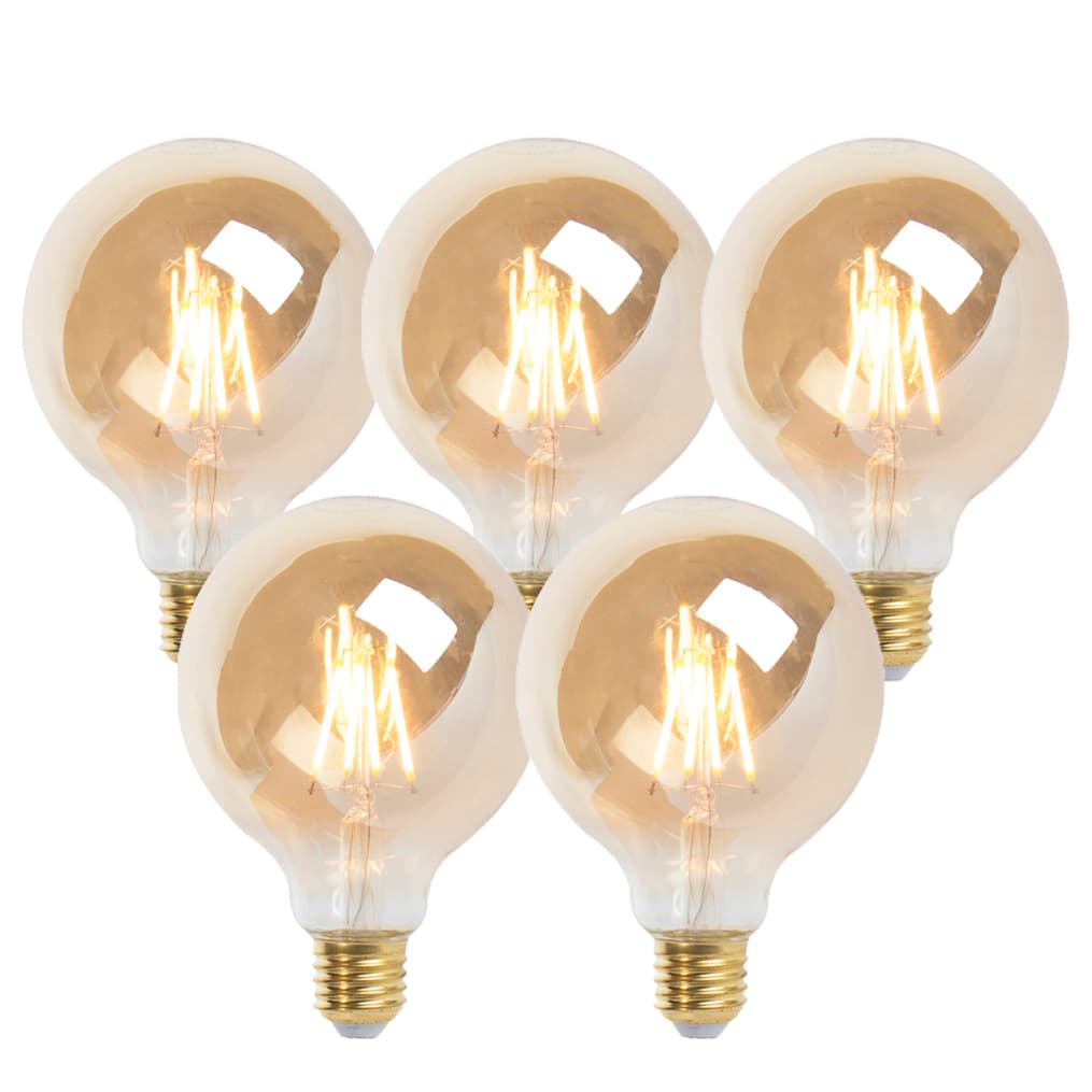 Sada 5 stmievateľných LED žiaroviek E27 G95 zlatá 5W 380lm 2200K