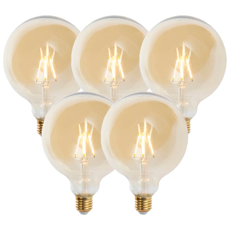 Sada 5 stmievateľných LED žiaroviek E27 G125 zlatá 5W 450lm 2200K