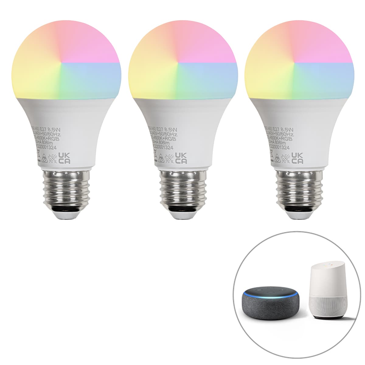 Sada 3 inteligentných LED žiaroviek E27 A60 matná RGBW 8,5W 806lm 2700K 1