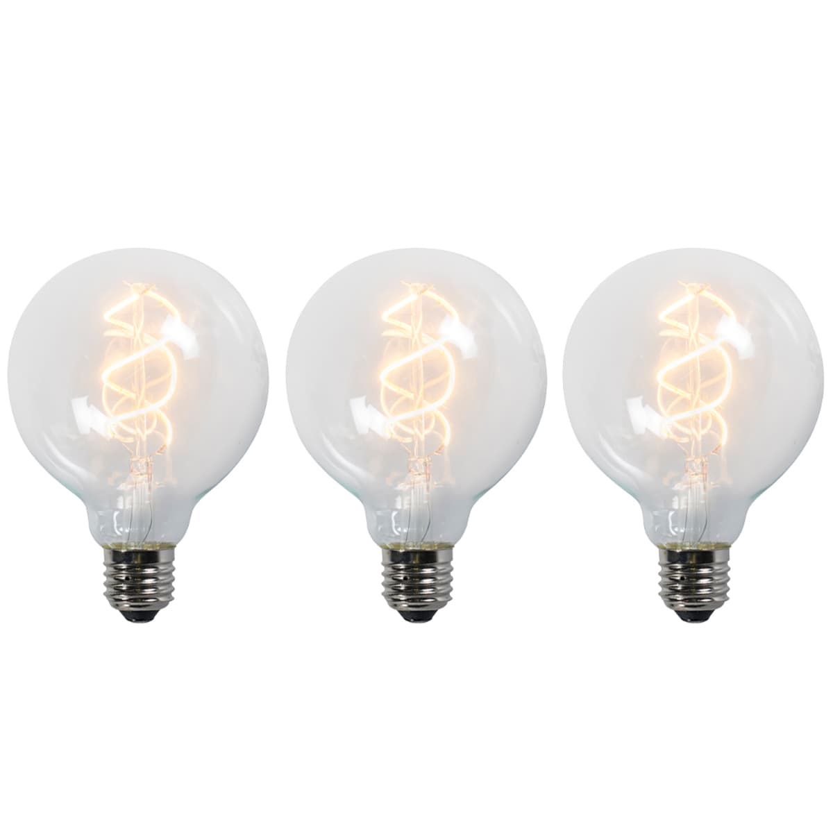 Sada 3 LED žiaroviek E27 s krúteným vláknom G95 priehľadné 5W 400lm 2200K
