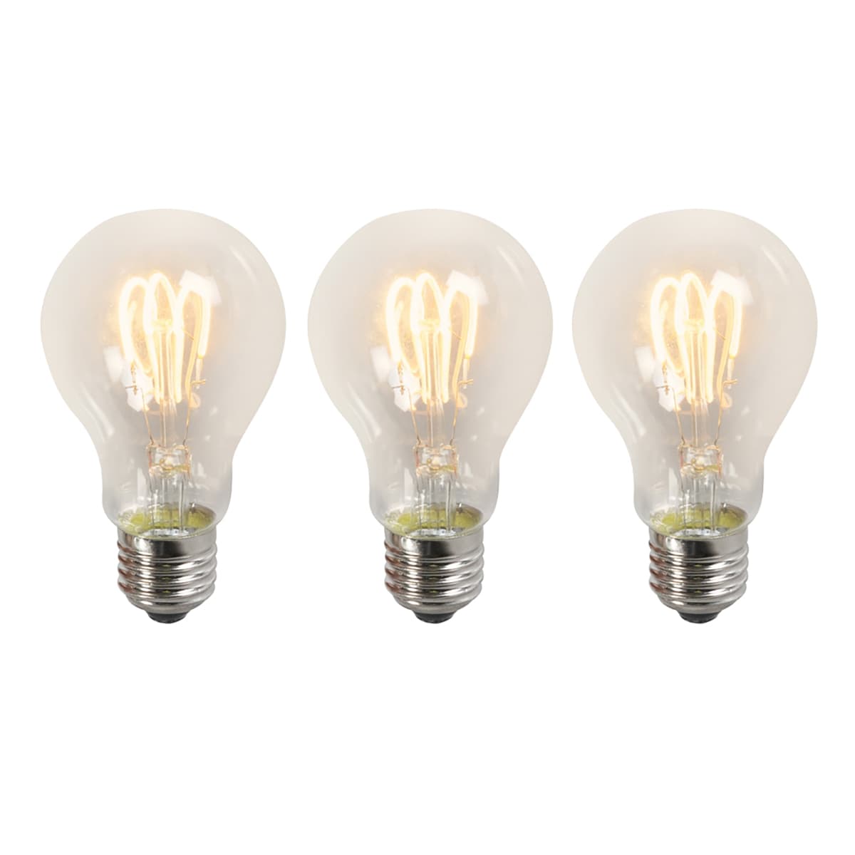 Sada 3 žiaroviek E27 LED so skrúteným vláknom A60 priehľadná 3W 210lm 2200K 1