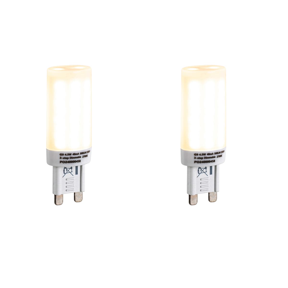 Sada 2ks stmievateľných LED žiaroviek G9 s 3-stupňovým stmievaním, opál, 4,5W, 500lm, 2700K 1