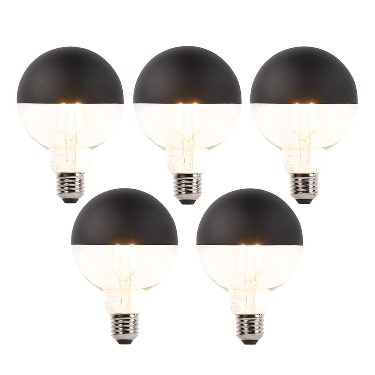Sada 5 stmievateľných LED vláknových žiaroviek E27 G95 čiernych 550 lm 2700 K